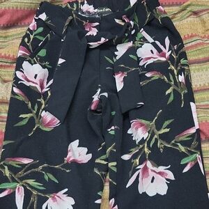 Floral Black and Pink Women's Pants